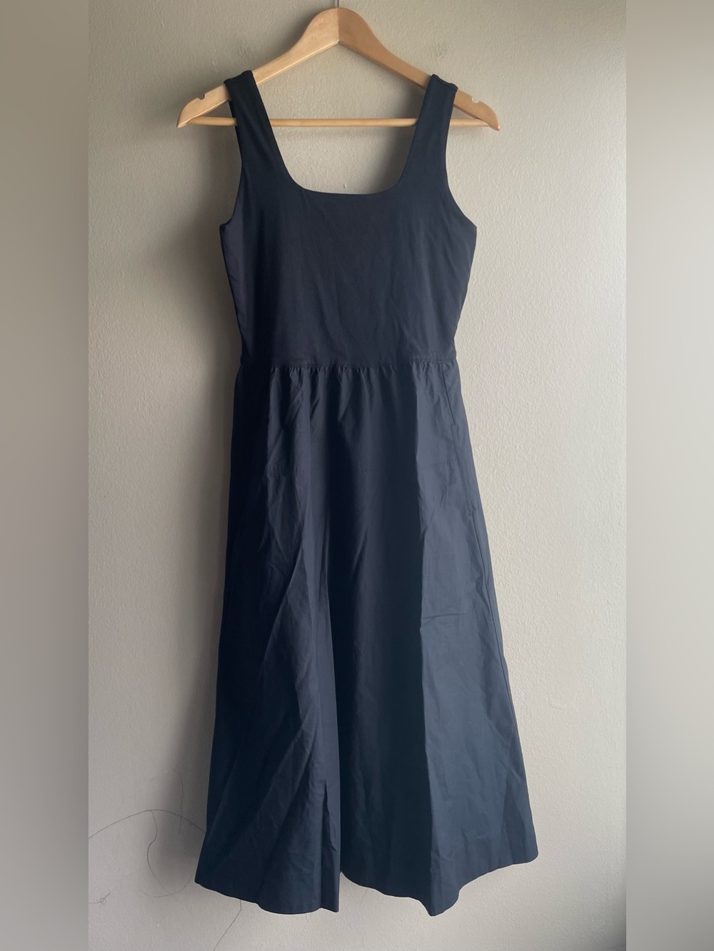 New Everlane Women Black Sleeveless Square Neck Midi Dress Pockets Size Small